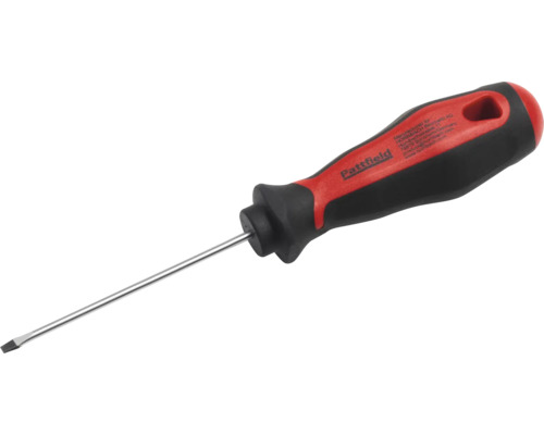 Plochý šroubovák Pattfield s ergonomickou rukojetí a ocelovým dříkem.