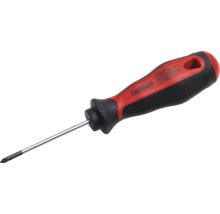 Křížový šroubovák Pattfield s ergonomickou černo-červenou rukojetí a ocelovým dříkem.