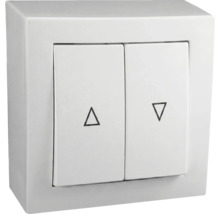 Dvojitý kolébkový spínač pro rolety, nástěnná montáž, se symboly šipek, plast bílý.