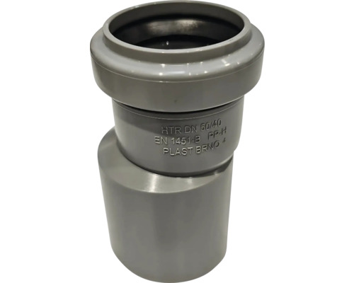 Vysokoteplotní redukce z polypropylenu, jmenovitý průměr 50 na 40, šedá.