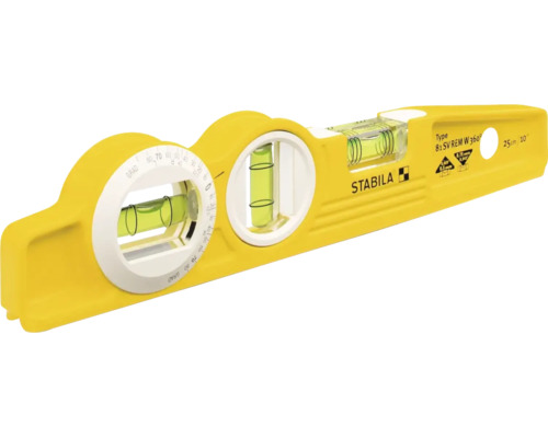Vodováha Stabila Typ 81 SV REM W 360 stupňů, 25 centimetrů, z hliníku se třemi libelami včetně jedné nastavitelné pro úhly.