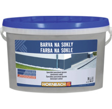 Hornbach barva na sokly pro domovní sokly v kbelíku o objemu 5 litrů na circa 30 metrů čtverečních s Hornbach Logo.