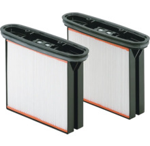 Dva obdélníkové lamelové filtry s černým plastovým rámem a bílým filtračním materiálem pro vysavače nebo ventilační systémy.