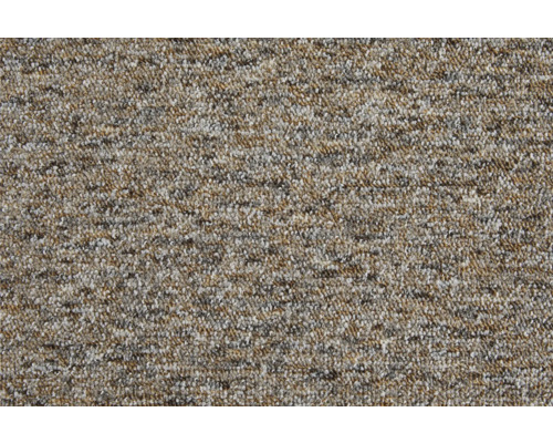 Koberec s melírovaným smyčkovým povrchem v béžové a hnědé barvě.