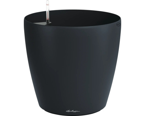 Kulatý květináč Lechuza Classico v černé barvě se samozavlažovacím systémem a hladinoměrem.