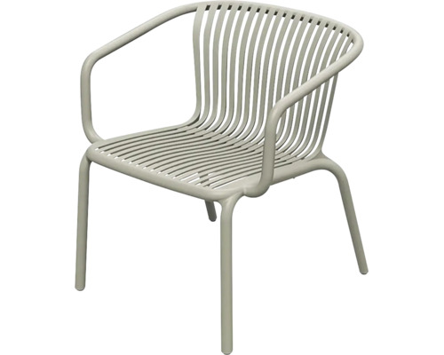 Moderní zahradní židle s područkami, ergonomicky tvarovaný sedák a opěradlo z vertikálních lamel.