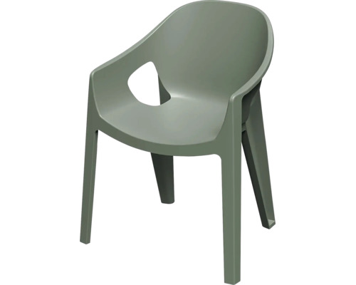 Moderní zahradní židle z plastu s područkami a ergonomicky tvarovanou sedací částí.