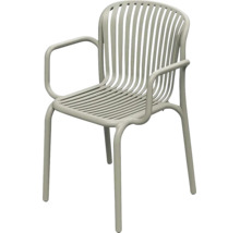 Zahradní židle s područkami, lamelový design z kovu.