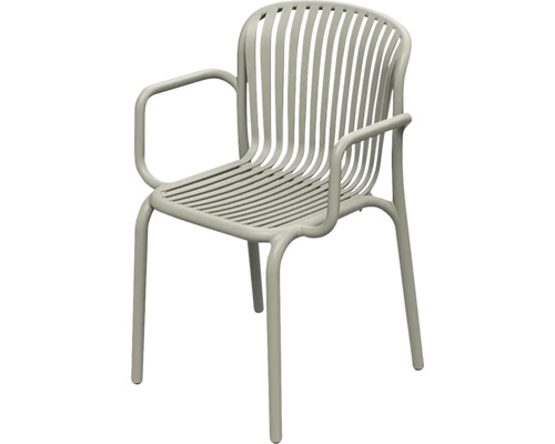 Zahradní židle s područkami, lamelový design z kovu.