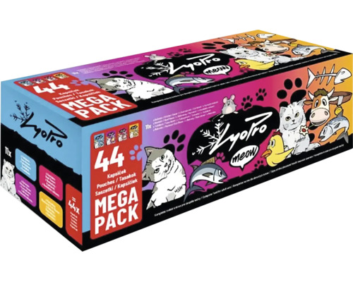 Krmivo pro kočky Lyopro meow Mega Pack se 44 kapsičkami.
