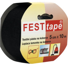Černá textilní páska na koberce FEST tape, šířka 5 centimetrů a délka 10 metrů.