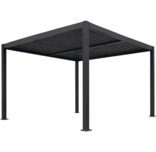 Volně stojící hliníková pergola s nastavitelnou lamelovou střechou v antracitové barvě.