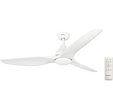 Bílý stropní ventilátor Rohnson se třemi lopatkami, integrovaným osvětlením a dálkovým ovládáním.