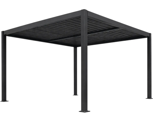 Moderní hliníková pergola s lamelovou střechou v černé barvě.