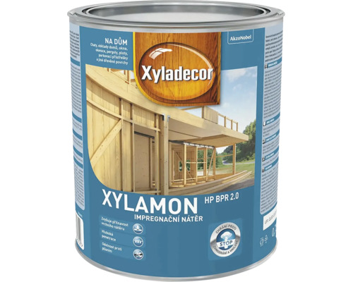 Xyladecor Xylamon HP BPR 2.0 impregnační nátěr na dřevo pro venkovní použití v plechovce. AkzoNobel Logo.