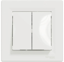 Bílý čtvercový dvojitý vypínač Schneider Electric s Schneider Electric Logo.
