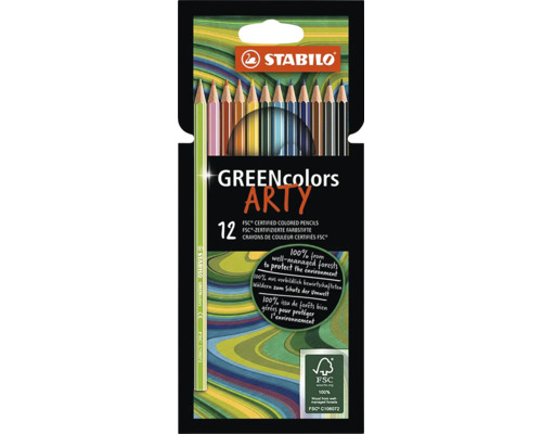 Pastelky STABILO GREENcolors ARTY, 12 kusů, dřevo s certifikací FSC z udržitelně obhospodařovaných lesů.