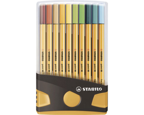 Sada 10 linerů Stabilo point 88 v různých barvách v plastovém pouzdře.