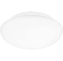 Kulaté LED stropní svítidlo z bílého plastu v jednoduchém designu.
