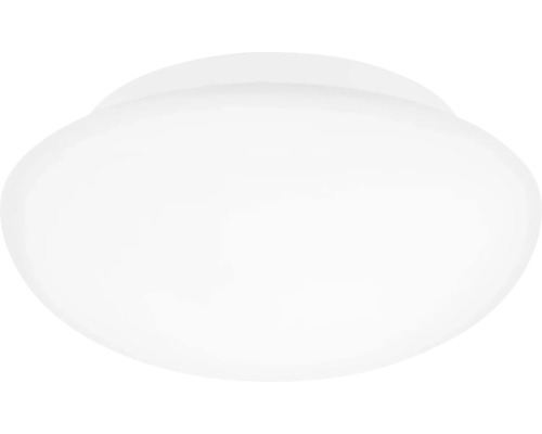 Kulaté LED stropní svítidlo z bílého plastu v jednoduchém designu.