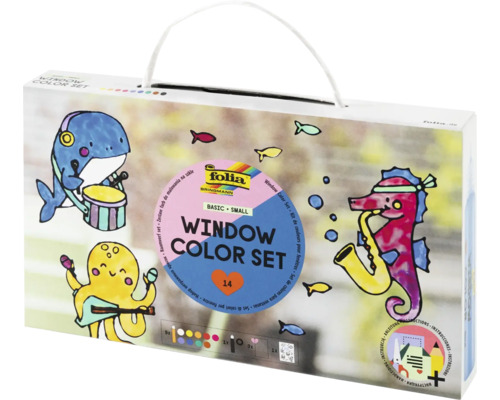 Kreativní sada barev na sklo folia Window Color Set Basic Small se 14 díly a motivy zvířat