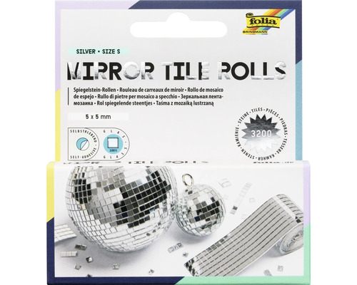 Samolepicí zrcadlová mozaika v roli, sklo, 5 krát 5 milimetrů, 3200 kusů, Folia Bringmann Logo.
