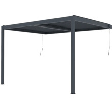 Pergola s nastavitelnou lamelovou střechou a ruční klikou z tmavě šedého hliníku.