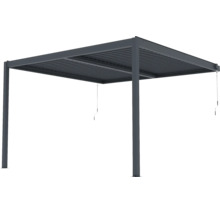 Volně stojící hliníková pergola s nastavitelnou lamelovou střechou v antracitové barvě.