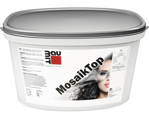 Baumit MosaikTop mozaiková omítka v 25 kilogramovém kbelíku pro venkovní použití.