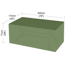 Ochranný kryt na zahradní stůl, rozměry 200 krát 114 krát 71 centimetrů.
