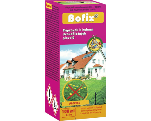 Bofix přípravek k hubení dvouděložných plevelů v trávníku, balení 100 ml na plochu až 250 metrů čtverečních.