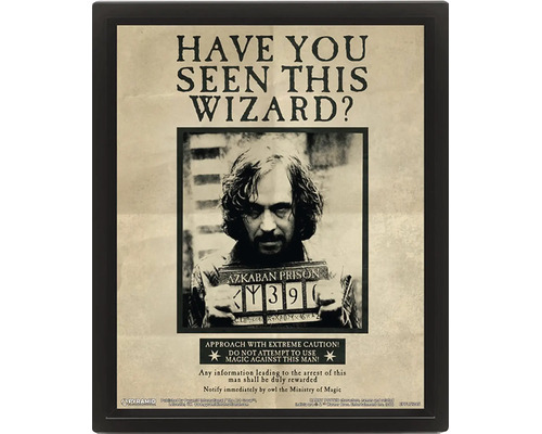 Plakát Harry Potter Sirius Black Have You Seen This Wizard v černém rámu