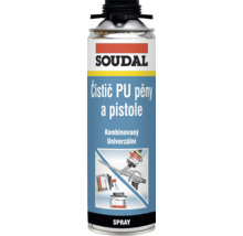 Soudal Čistič PU pěny a pistole, kombinovaný univerzální sprej v plechovce se šroubovacím adaptérem.