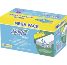Swiffer Wet Mega Pack se 48 vlhčenými ubrousky na podlahu.