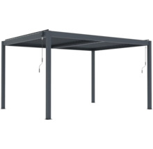 Hliníková pergola s nastavitelnou lamelovou střechou a ručními klikami.