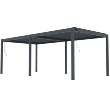 Volně stojící hliníková pergola s nastavitelnou lamelovou střechou a dvěma ručními klikami.