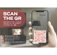 Smartphone zobrazující QR kód pro prohlížení produktu Thermia ve 3D a rozšířené realitě.