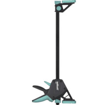 Jednoruční svěrka wolfcraft PRO s vodicí lištou a upínacím mechanismem.