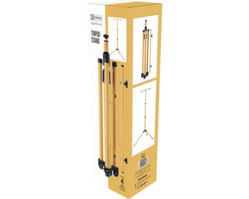 EMOS lighting Logo, stativ pro reflektory, výškově nastavitelný, maximální nosnost 4 kilogramy, žlutý a černý, skládací.