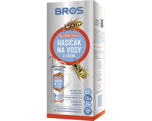 Bros automatický hasičák na vosy a sršně s 1,5 metru dlouhou hadicí, stříkání ve třech směrech, určený k likvidaci hnízd.