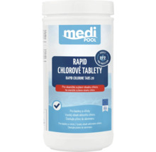 Medipool Rapid chlorové tablety 20 gramů pro rychlé zvýšení obsahu chloru v bazénech a vířivkách. Medipool Logo.