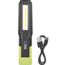 Černo-zelená pracovní LED svítilna EMOS s nabíjecím kabelem USB, EMOS Logo.