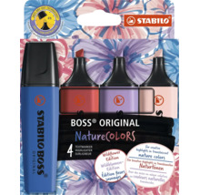 Sada 4 zvýrazňovačů Stabilo Boss Original NatureCOLORS, edice Wildflower, s technologií proti vysychání po dobu 4 hodin. Stabilo Logo.