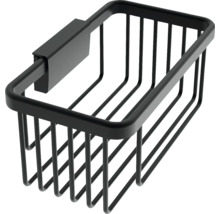Černý kovový sprchový koš pro montáž na stěnu, obdélníkový drátěný design do koupelny.