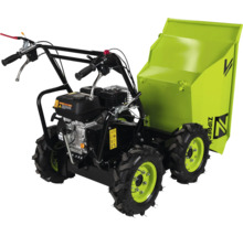 Benzínový minidumper Zipper s pohonem všech kol a mechanickou funkcí sklápění pro přepravu materiálu.