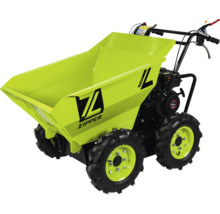 Motorový minidumper Zipper s benzínovým motorem, pohonem všech kol a vyklápěcí korbou pro přepravu těžkých materiálů na stavbách.