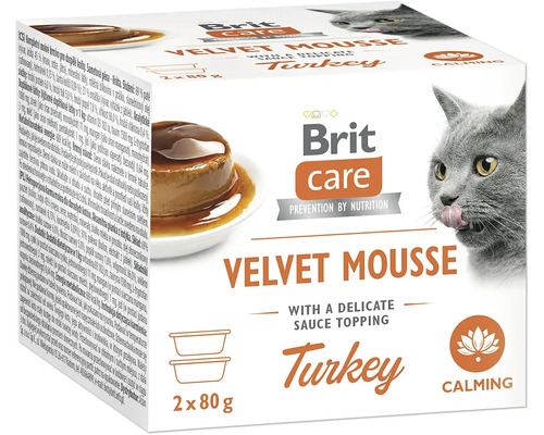 Brit Care krmivo pro kočky Velvet Mousse krůtí, balení 2 krát 80 gramů s omáčkou, uklidňující účinek.
