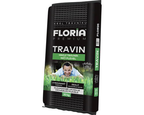 Floria Premium Travin, trávníkové hnojivo s hubením plevele, 20 kilogramů.
