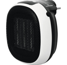 Teplovzdušný ventilátor Eurom do zásuvky, keramické topidlo s černou mřížkou a bílým tělem.