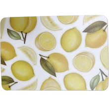 Kuchyňská zástěna s motivem citronů, celé citrony, poloviny a plátky citronů s listy.